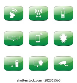Telecom Communication Square Vector Green Icon Design Set
