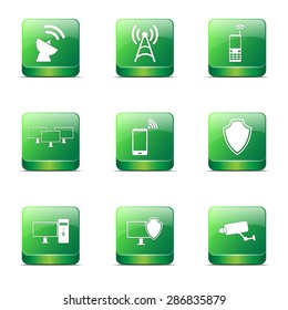 Telecom Communication Square Vector Green Icon Design Set