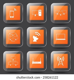 Telecom Communication Square Vector Orange Icon Design Set 2