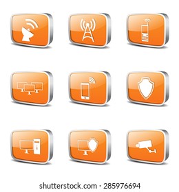 Telecom Communication Square Vector Orange Icon Design Set
