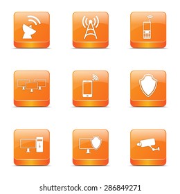 Telecom Communication Square Vector Orange Icon Design Set