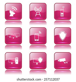 Telecom Communication Square Vector Pink Icon Design Set