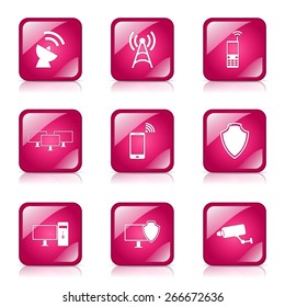 Telecom Communication Square Vector Pink Icon Design Set