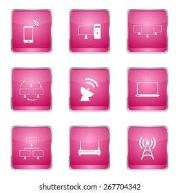 Telecom Communication Square Vector Pink Icon Design Set 2