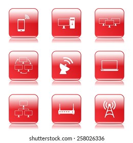Telecom Communication Square Vector Red Icon Design Set 2