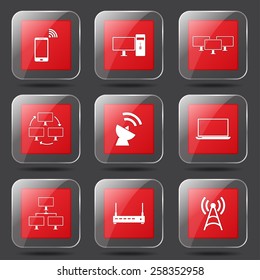 Telecom Communication Square Vector Red Icon Design Set 2