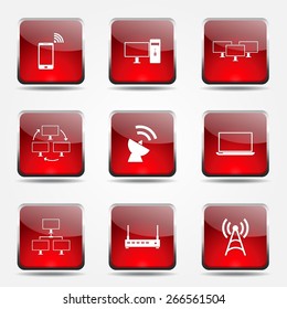 Telecom Communication Square Vector Red Icon Design Set 2