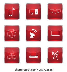 Telecom Communication Square Vector Red Icon Design Set 2