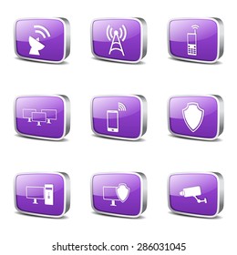 Telecom Communication Square Vector Violet Icon Design Set
