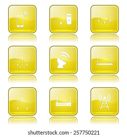 Telecom Communication Square Vector Yellow Icon Design Set 2