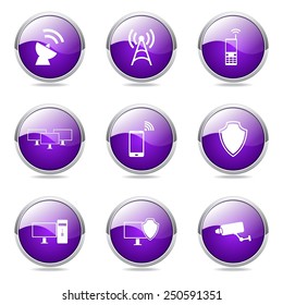 Telecom Communication Violet Vector Button Icon Design Set