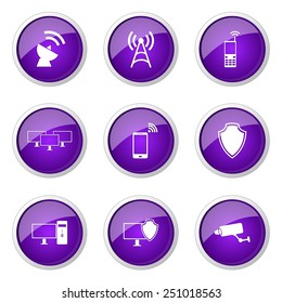 Telecom Communication Violet Vector Button Icon Design Set