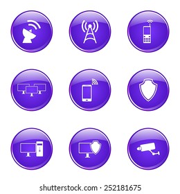 Telecom Communication Violet Vector Button Icon Design Set