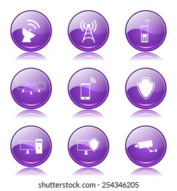 Telecom Communication Violet Vector Button Icon Design Set