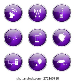 Telecom Communication Violet Vector Button Icon Design Set