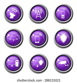 Telecom Communication Violet Vector Button Icon Design Set