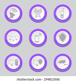 Telecom Communication Violet Vector Button Icon Design Set