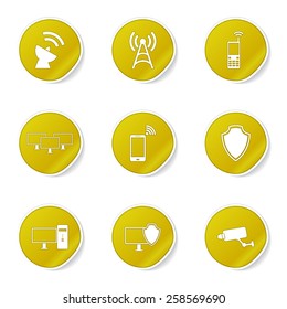 Telecom Communication Yellow Vector Button Icon Design Set