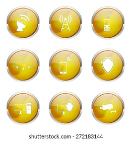 Telecom Communication Yellow Vector Button Icon Design Set