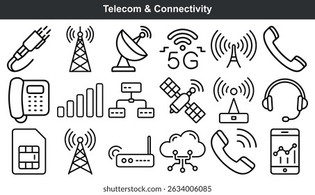 Symbole für die Telekommunikationskonnektivität setzen die Wireless-Netzwerktechnologie fest