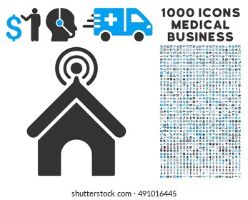 Telecom Office icon with 1000 medical commercial gray and blue vector pictograms. Design style is flat bicolor symbols, white background.