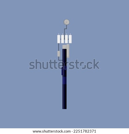 Telecom tower illustration. Wireless communication transmitter, cellular antenna, data transmission on blue background. Telecommunication, network, internet, television, radio concept