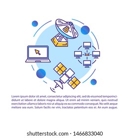 Telecommunication article page vector template. Global network. Brochure, magazine, booklet design element with linear icons and text boxes. Print design. Concept illustrations with text space