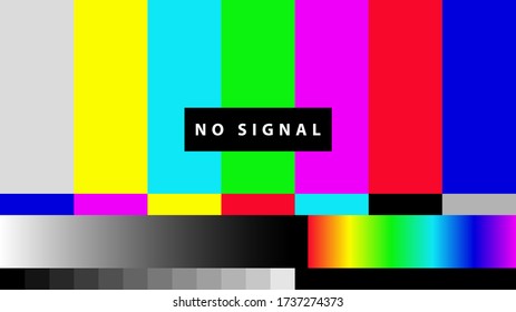 Telecommunication background. No TV signal. Test card of colored stripes. Vector illustration.