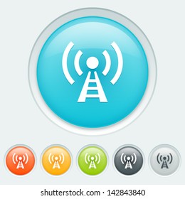 Telecommunication button in six colors: blue, orange, yellow, green, black and white