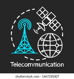 Telecommunication Chalk Concept Icon. Overall Wireless Network. Satellite Connection. Global Communication System Idea. Vector Isolated Chalkboard Illustration