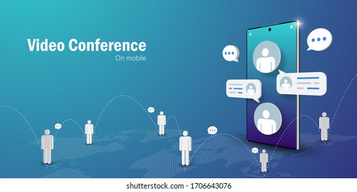 Telecommunication Concept, Video conference business meeting online on mobile smartphone, Web banner with copy space