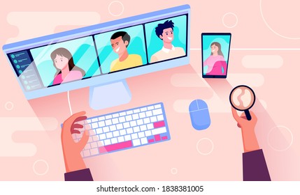 concepto de telecomunicaciones de la videoconferencia ilustración vectorial