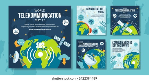 Telecommunication Day Social Media Post Cartoon Hand Drawn Templates Background Illustration