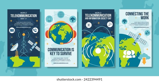 Telecommunication Day Social Media Stories Cartoon Hand Drawn Templates Background Illustration