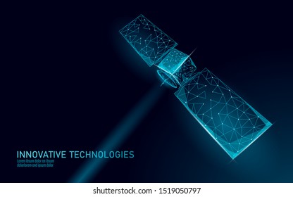 Telecommunication defense satellite in space. Orbital sputnik receiver military security data transmitter internet connection. Worldwide protection tracking information background vector illustration