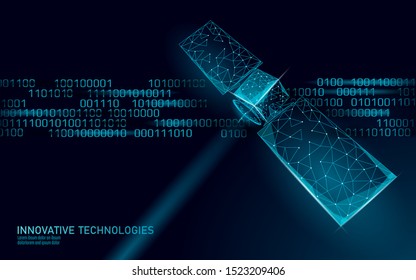 Telecommunication defense satellite in space. Orbital sputnik receiver military security data transmitter internet connection. Worldwide protection tracking information background vector illustration