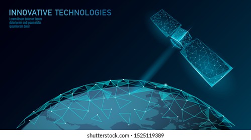 Telecommunication defense satellite in space. Orbital sputnik receiver military security data transmitter internet connection. Worldwide protection tracking information background vector illustration