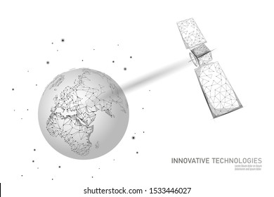 Telecommunication defense satellite in space. Orbital sputnik receiver military security data transmitter internet connection. Worldwide protection tracking information background vector illustration