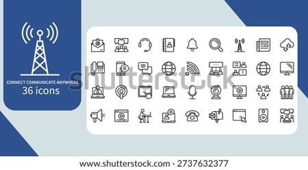 Telecommunication and Digital Communication Line Icon Set