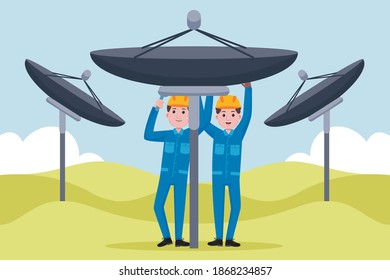 Telecommunication Engineer Profession with vector illlustration. Flat design with cartoon characters.
