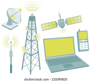 Telecommunication equipment icon set