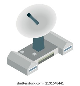 Telecommunication Icon Isometric Vector. Big Satellite Antenna And Building Icon. Parabolic Antenna, Technical Equipment, Modern Telecommunication Technology