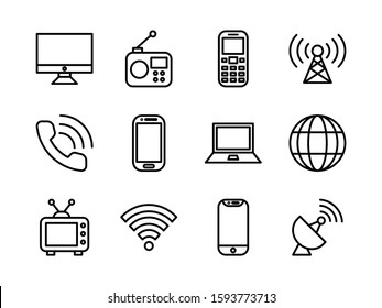 Telecommunication icon set with outline style for any purposes. Suitable for user interface, print, presentation, and any other projects.