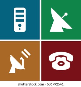 Telecommunication icons set. set of 4 telecommunication filled icons such as satellite, cpu