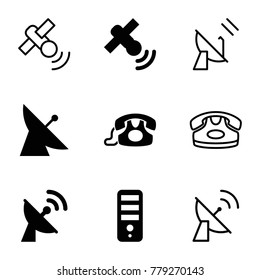 Telecommunication icons. set of 9 editable filled and outline telecommunication icons such as satellite, cpu