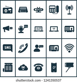 Telecommunication icons set with cloud access point, selfie stick, wifi and other calling elements. Isolated vector illustration telecommunication icons.