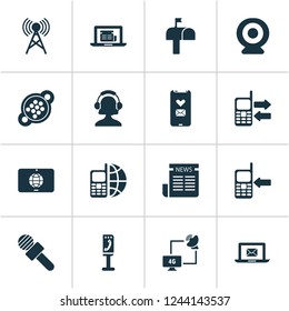 Telecommunication icons set with ip camera, newspaper, telephone and other web elements. Isolated vector illustration telecommunication icons.