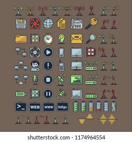 Telecommunication icons set. Suitable for web design software for telecommunications equipment, radio relay, satellite and other communication networks. call centers and applied web programs.