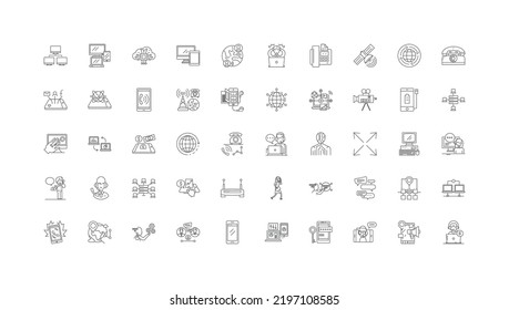 Ideas de telecomunicaciones, iconos lineales, conjunto de señales de línea, colección de vectores