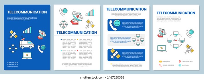 Telecommunication industry template layout. Flyer, booklet, leaflet print design with linear illustrations. Media broadcast. Vector page layouts for magazines, annual reports, advertising posters